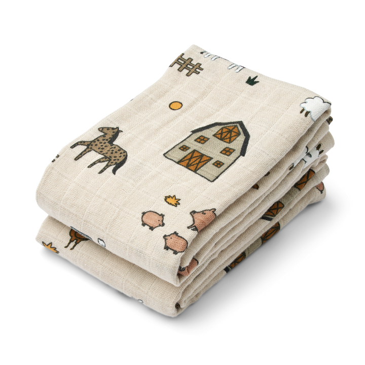 Liewood - Lewis Muslin Cloths - Farm / Sandy (2 Pack) - Mabel & Fox