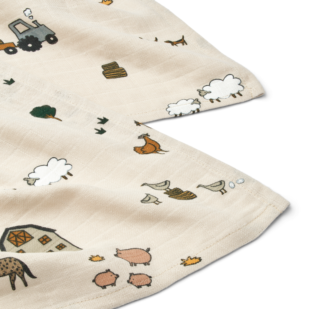 Liewood - Lewis Muslin Cloths - Farm / Sandy (2 Pack) - Mabel & Fox