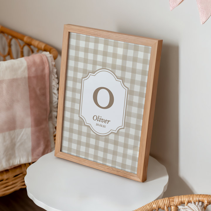 Mabel & Fox - Personalised Art Print - Beige Gingham