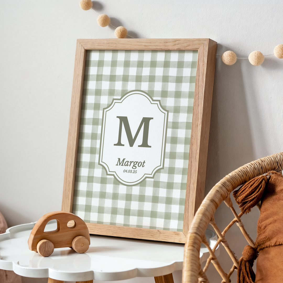 Mabel & Fox - Personalised Art Print - Sage Gingham