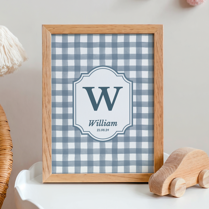 Mabel & Fox - Personalised Art Print - Blue Gingham