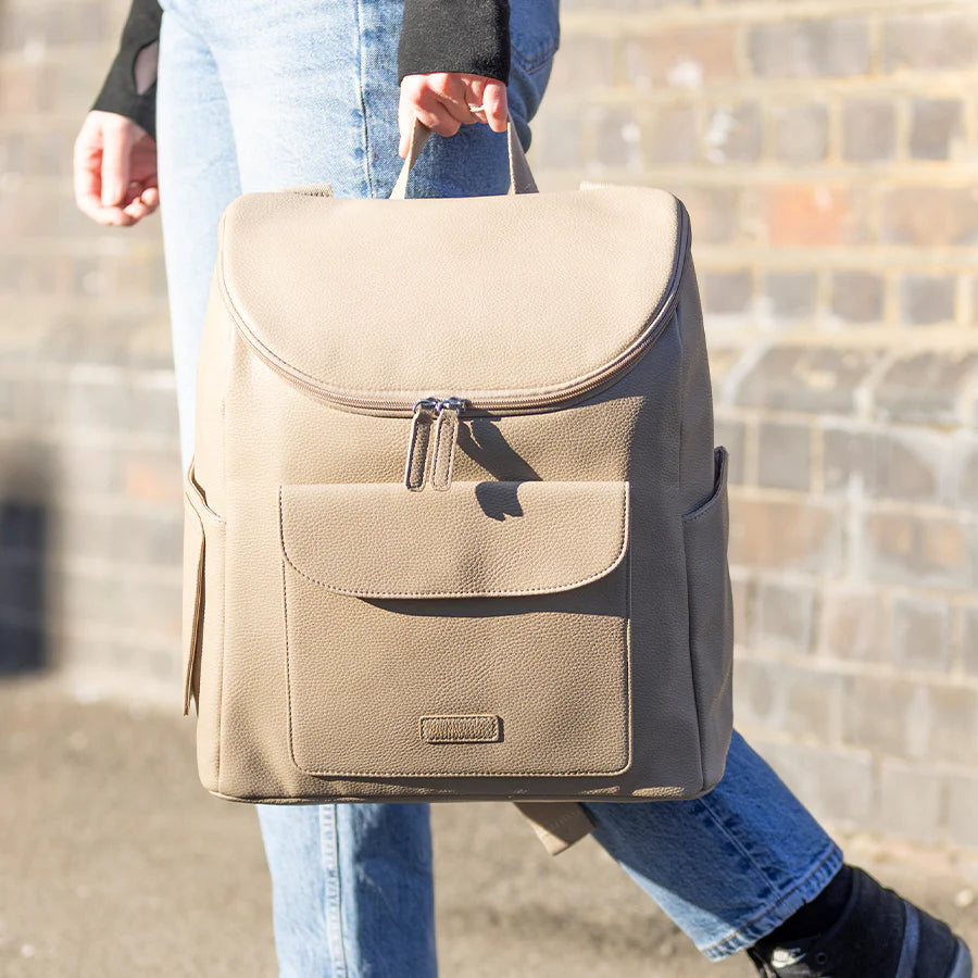 Babymel - Lennox Vegan Leather Convertible Backpack - Oat - Mabel & Fox