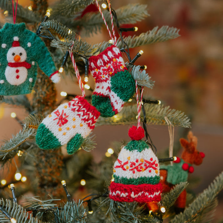 Fiona Walker - Christmas Decoration - Knitted Hat, Mitten & Stocking - Mabel & Fox