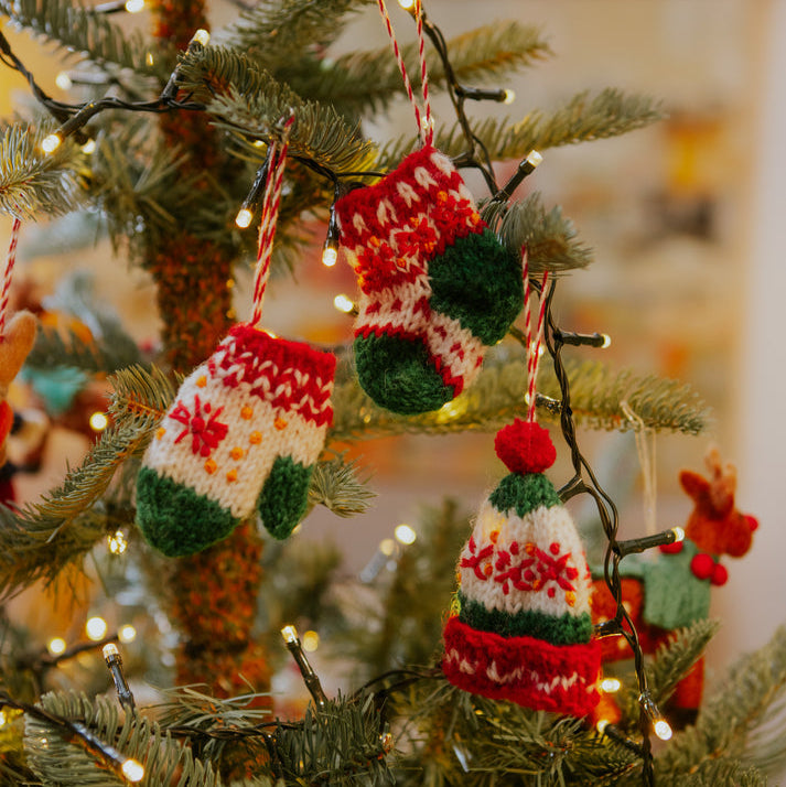 Fiona Walker - Christmas Decoration - Knitted Hat, Mitten & Stocking - Mabel & Fox