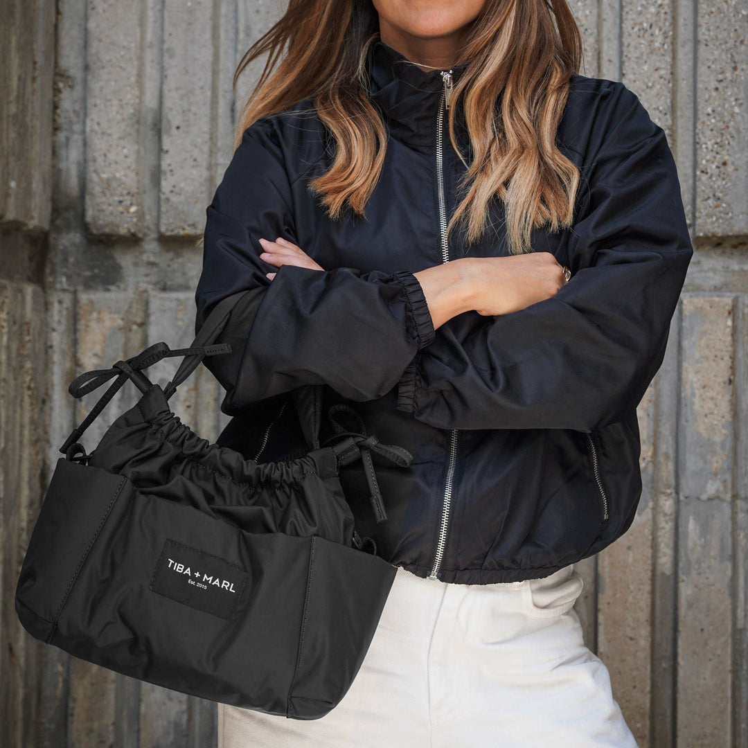Mini Luna Drawstring Stroller Bag Black - Mabel & Fox