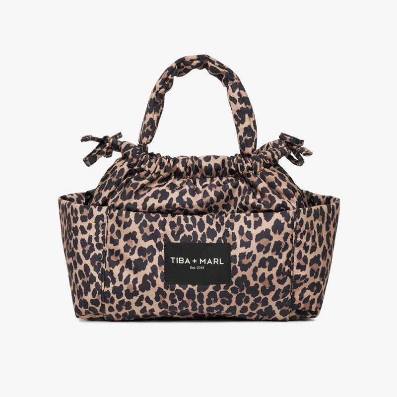 Tiba + Marl – Stroller Bag – Mini Luna Drawstring Bag Leopard Print - Mabel & Fox