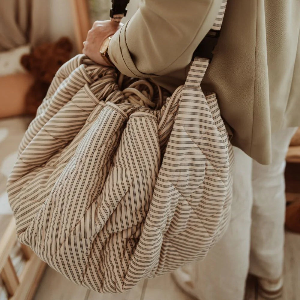 Play & Go - Soft Organic Playmat - Blue Stripes - Mabel & Fox