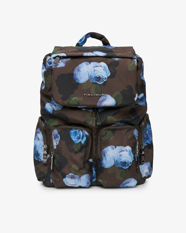 Tiba + Marl Alto Changing Backpack Brown Modern Floral Print
