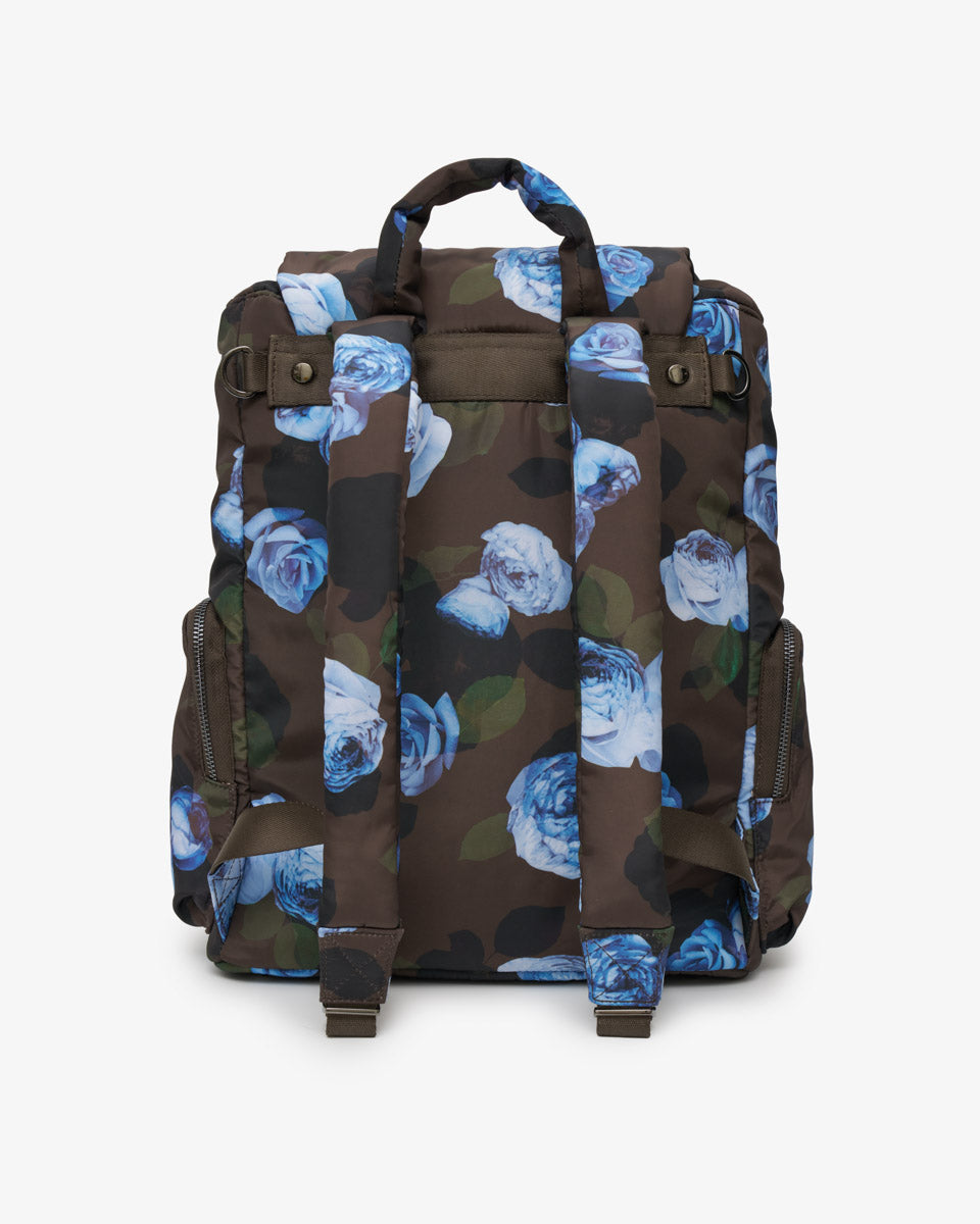 Tiba + Marl Alto Changing Backpack Brown Modern Floral Print
