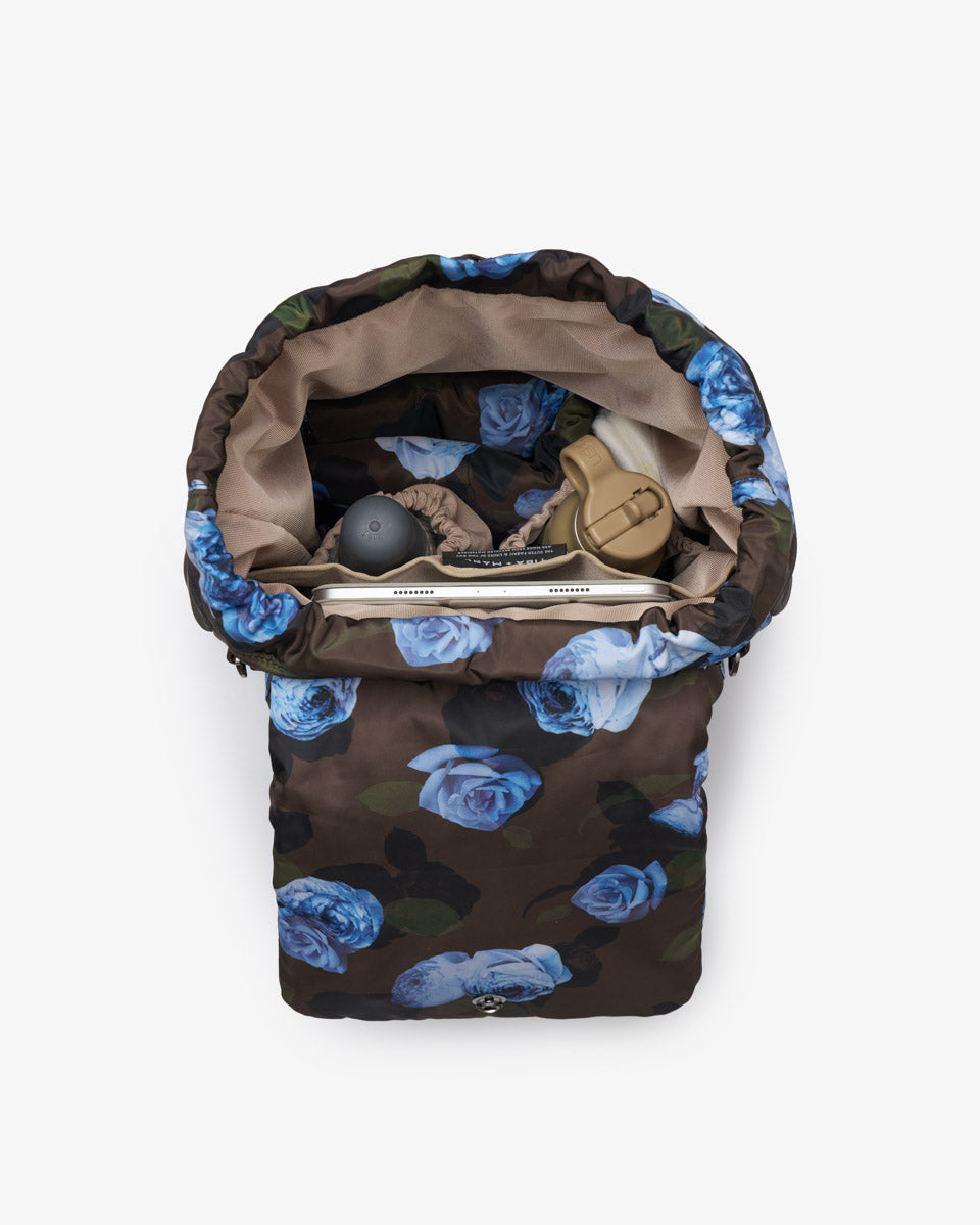 Tiba + Marl Alto Changing Backpack Brown Modern Floral Print