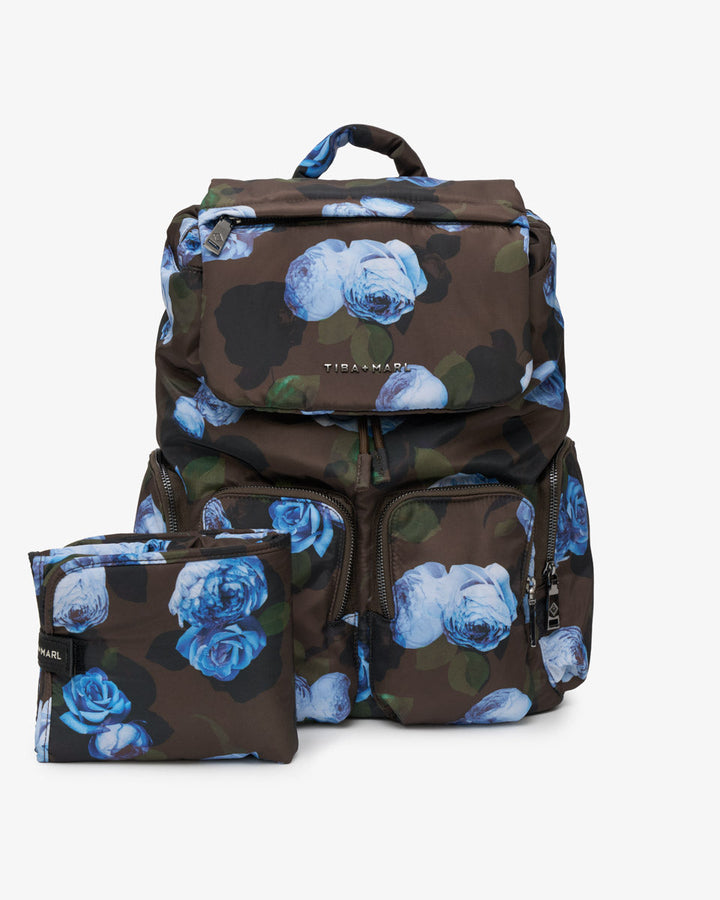 Tiba + Marl Alto Changing Backpack Brown Modern Floral Print