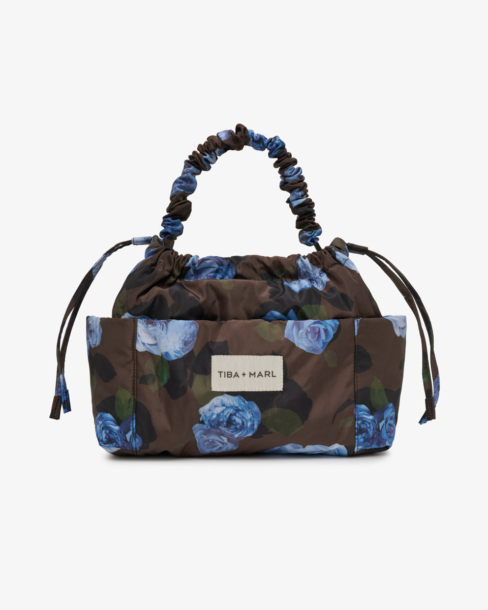 Tiba + Marl Mini Luna Drawstring Stroller Bag Brown Floral Print