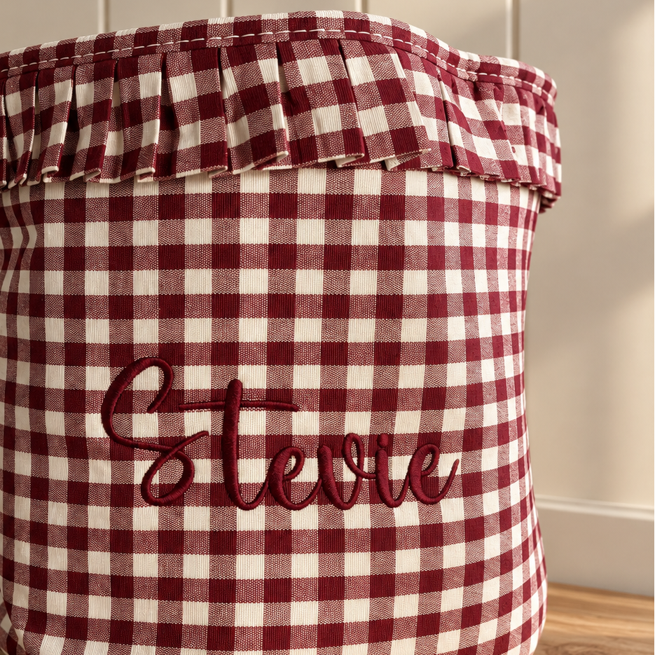 Mabel & Fox - Personalised Gingham Ruffle Basket - Red - Mabel & Fox