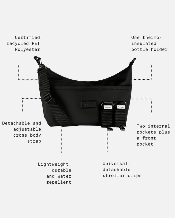 Finnson - FIA Eco Stroller Organiser with Stroller Clips - Black - Mabel & Fox