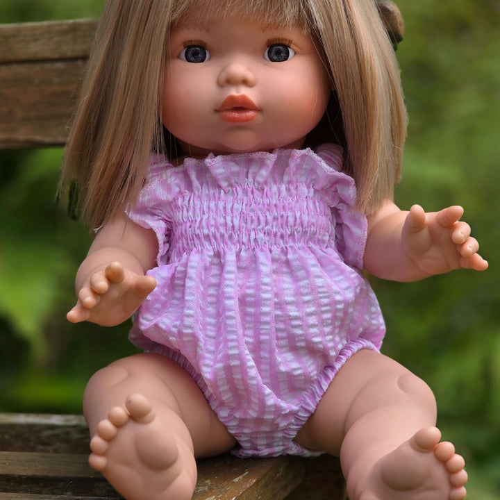 Mini Colettos - Ellory Designs Doll Romper - Agnes Smock Pink Gingham