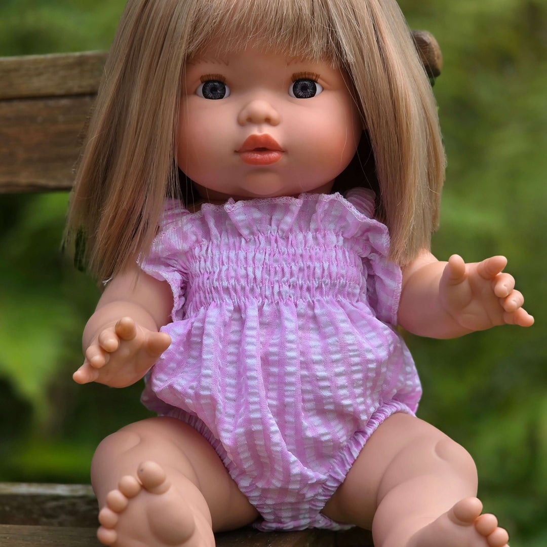 Mini Colettos - Ellory Designs Doll Romper - Agnes Smock Pink Gingham
