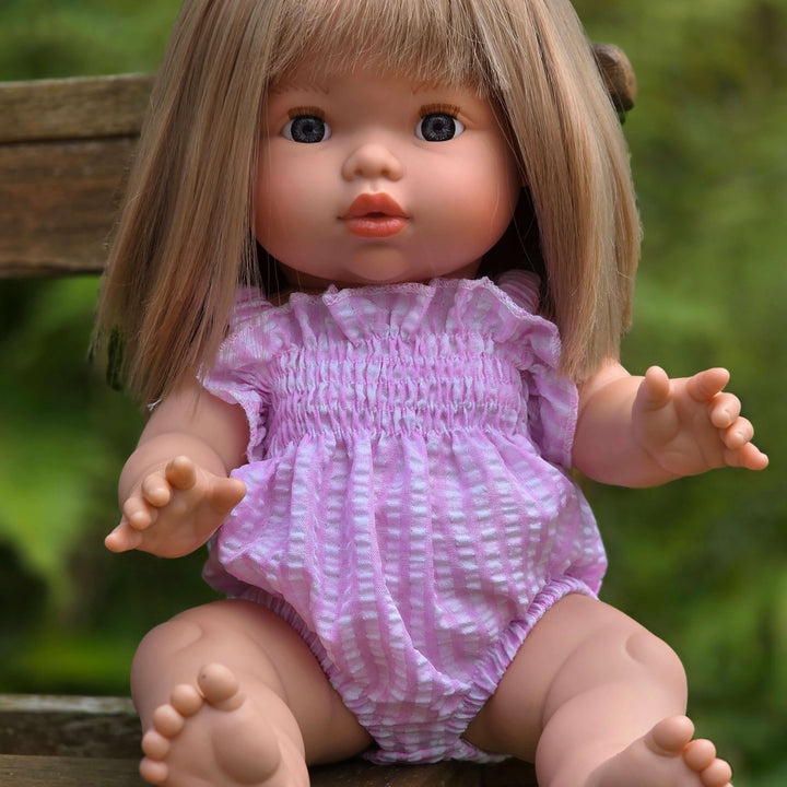 Mini Colettos - Ellory Designs Doll Romper - Agnes Smock Pink Gingham