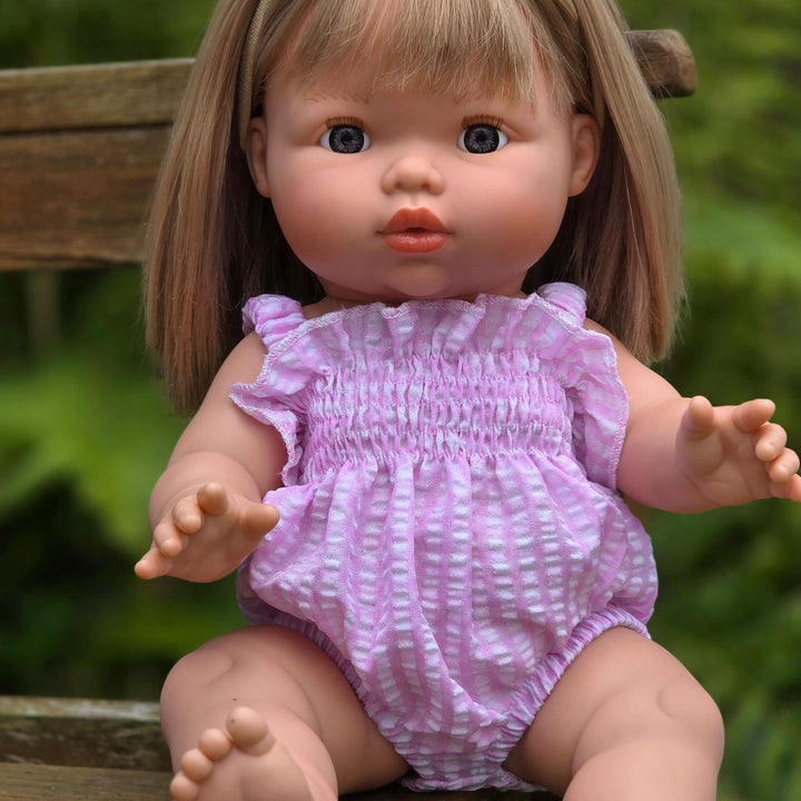 Mini Colettos - Ellory Designs Doll Romper - Agnes Smock Pink Gingham