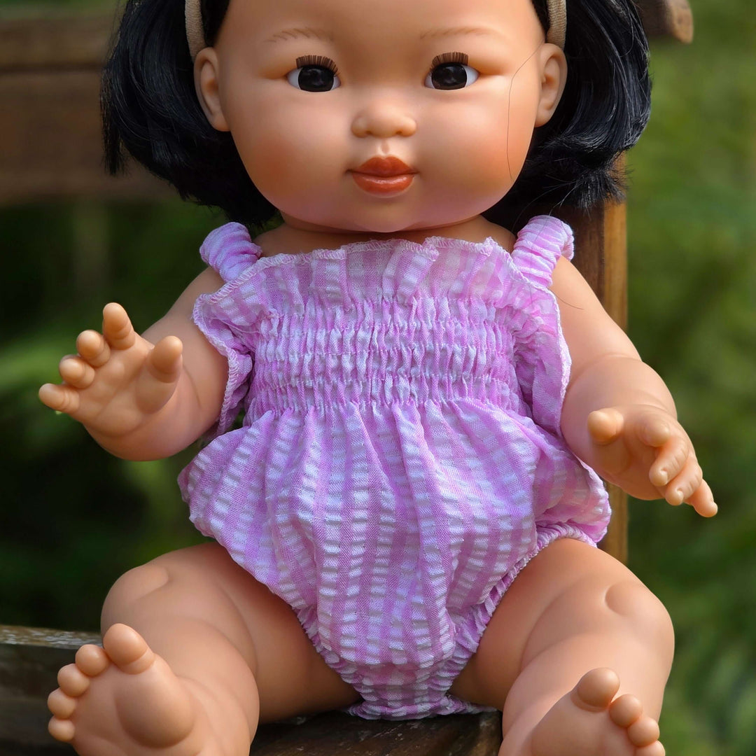 Mini Colettos - Ellory Designs Doll Romper - Agnes Smock Pink Gingham