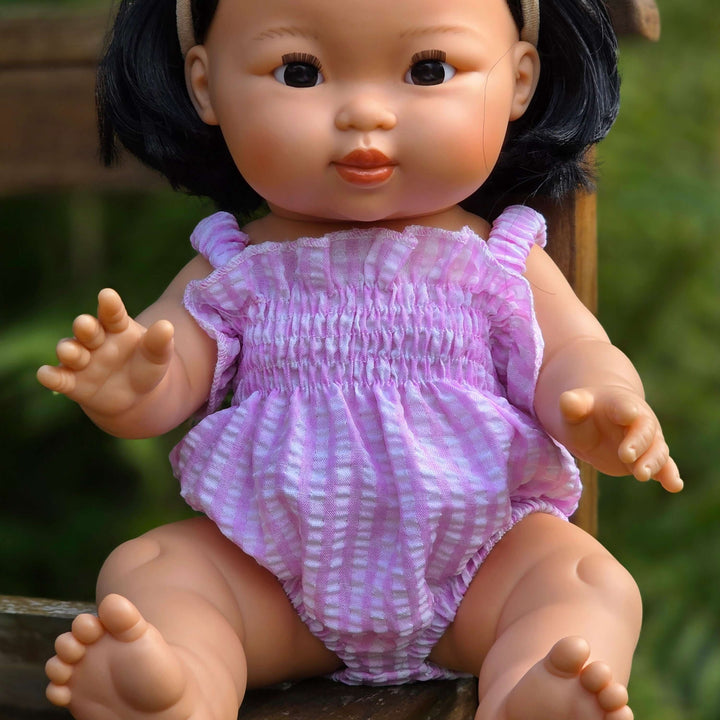 Mini Colettos - Ellory Designs Doll Romper - Agnes Smock Pink Gingham