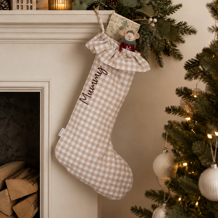 Mabel & Fox - Personalised Beige Gingham Stocking - Embroidered