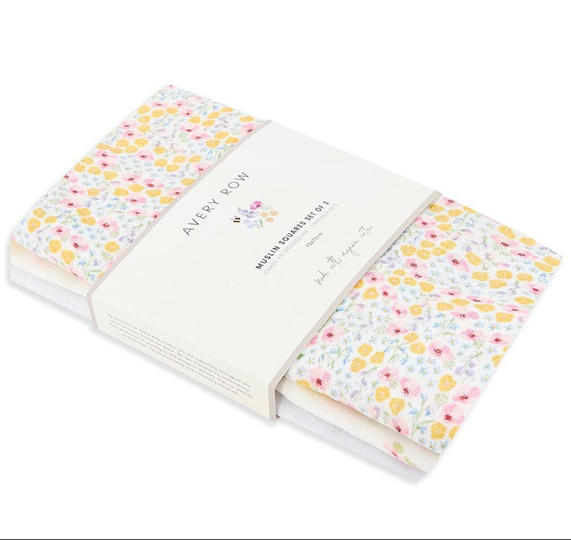 Avery Row - Organic Baby Muslin Square Set - Anemone