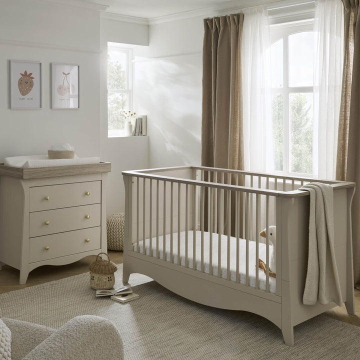 CuddleCo - Clara Cot Bed & Dresser Changer - 2 Piece - Cashmere & Ash