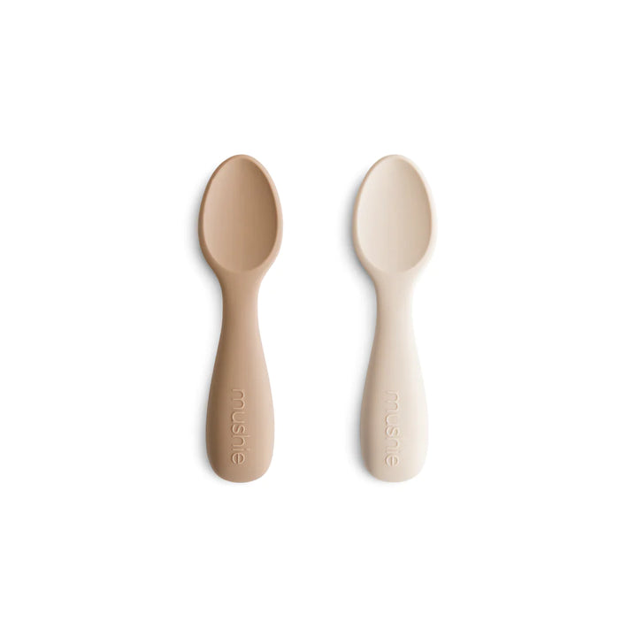 Mushie - Silicone Toddler Starter Spoons- Natural/Shifting Sands (2 Pack)