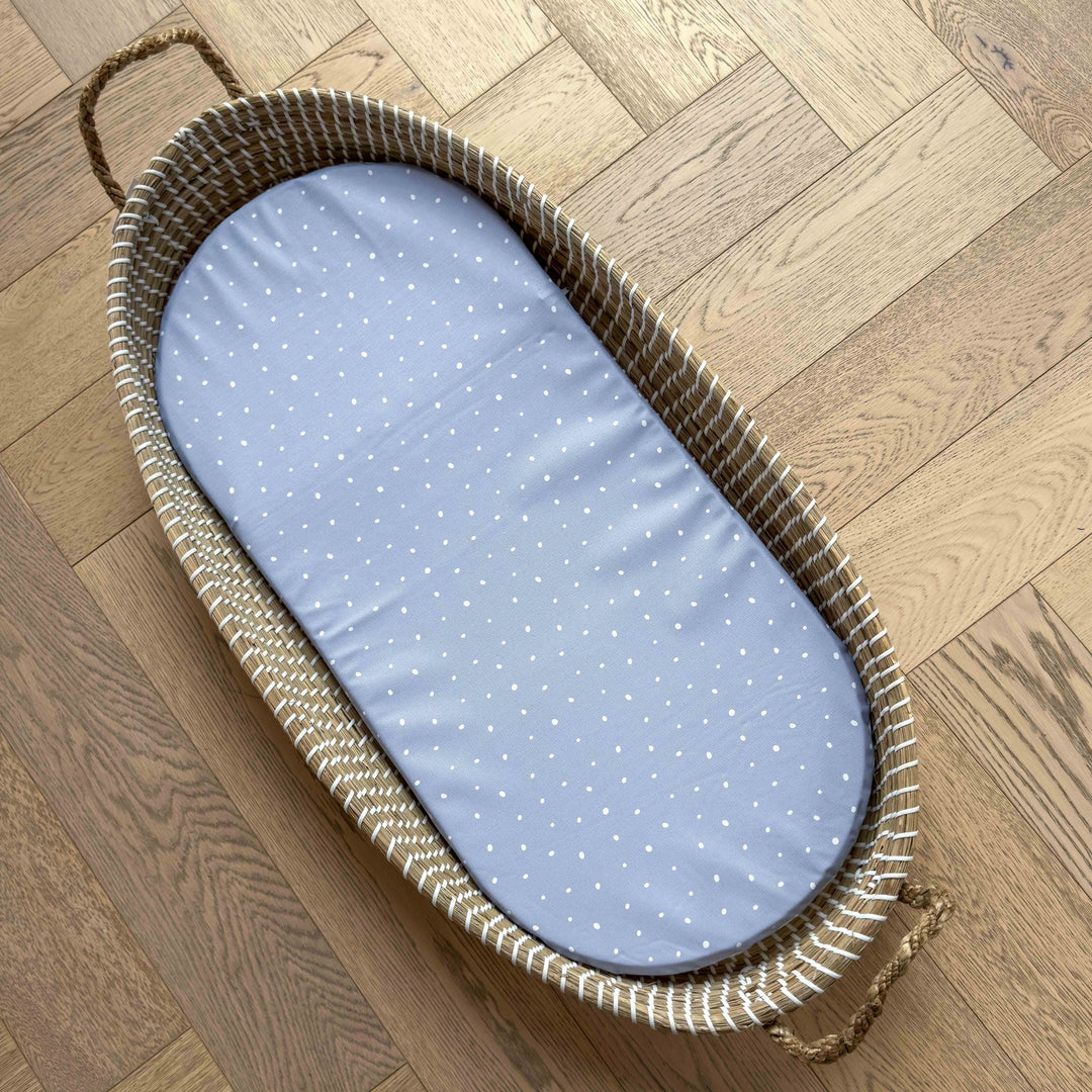 Mabel & Fox -  Basket Changing Mat - Cornflower Blue Spotty