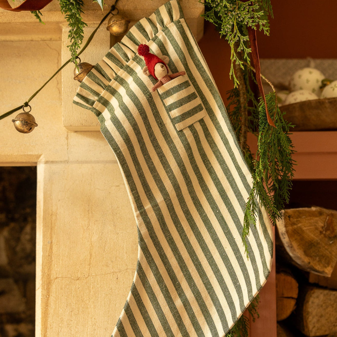 MeanWhile - Stripe Pocket Ruffle Stocking - Pine Green - Mabel & Fox