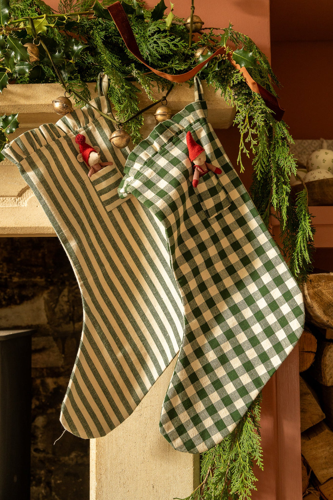 MeanWhile - Stripe Pocket Ruffle Stocking - Pine Green - Mabel & Fox