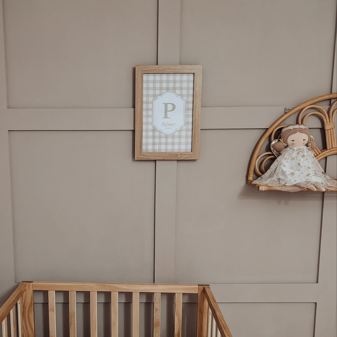 Mabel & Fox - Personalised Art Print - Beige Gingham