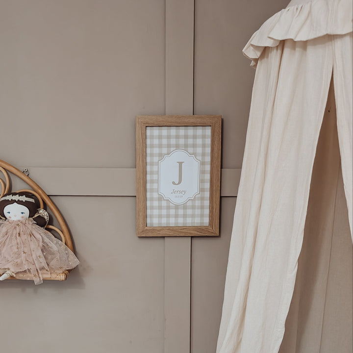Mabel & Fox - Personalised Art Print - Beige Gingham