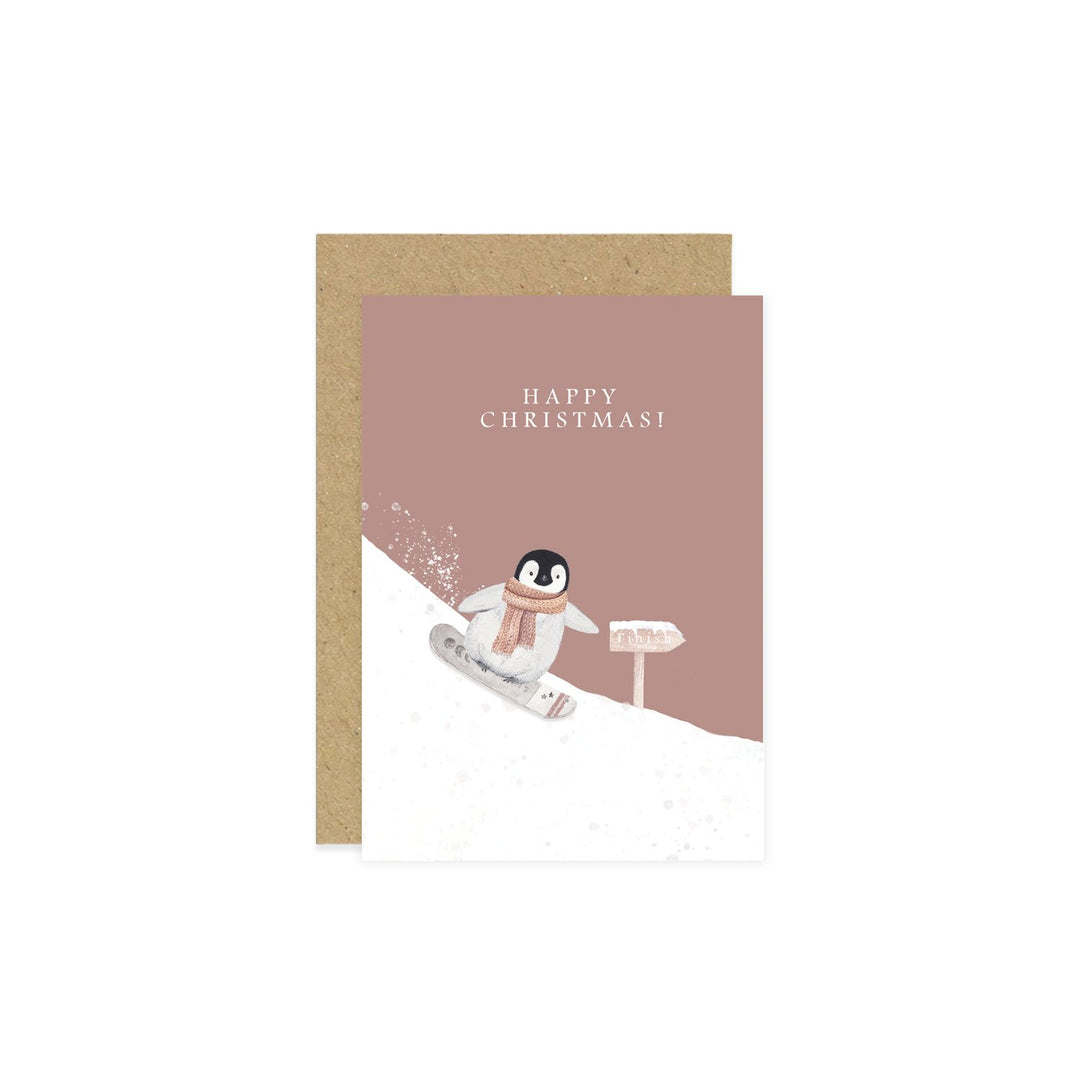Little Roglets - Christmas Card - Snowboarding Penguin