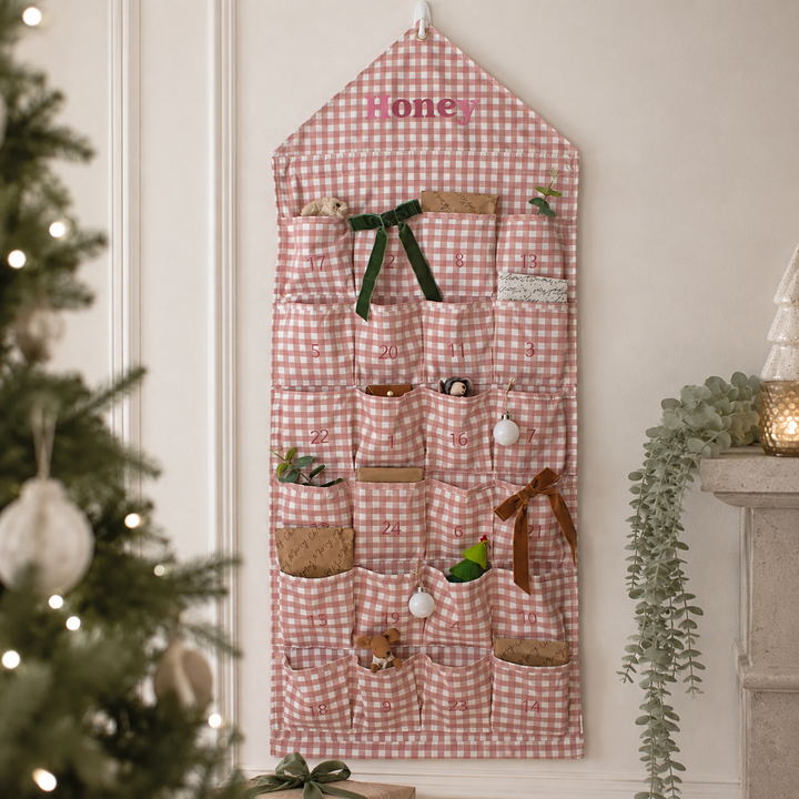 Mabel & Fox - Personalised Pink Gingham Advent Calendar - Embroidered