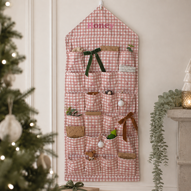 Mabel & Fox - Personalised Pink Gingham Advent Calendar - Embroidered