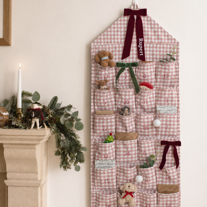 Mabel & Fox - Personalised Pink Gingham Advent Calendar - Velvet Bow