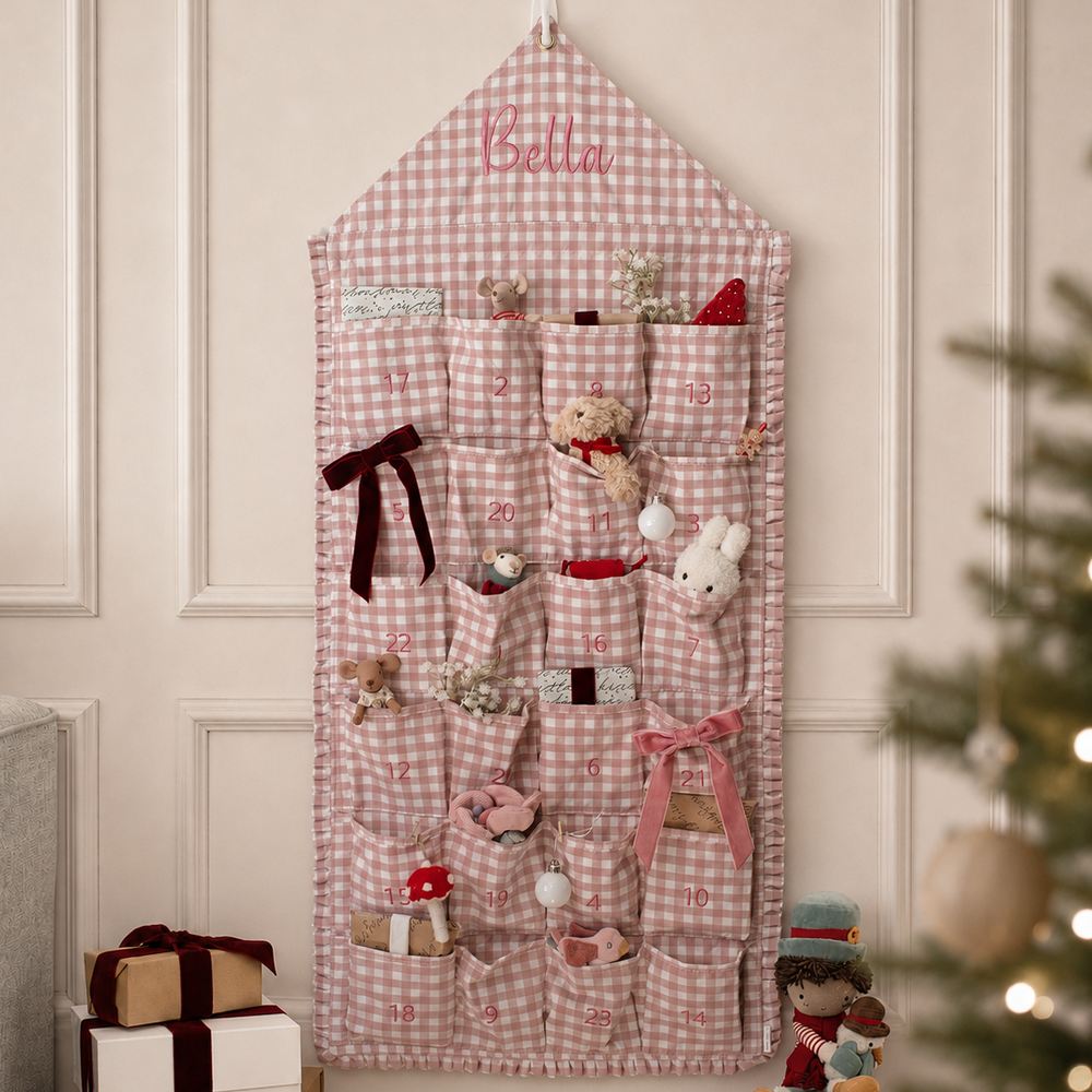 Mabel & Fox - Personalised Pink Gingham Ruffle Advent Calendar - Embroidered - Mabel & Fox