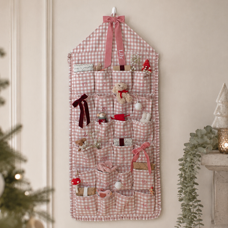 Mabel & Fox - Personalised Pink Gingham Ruffle Advent Calendar - Velvet Bow
