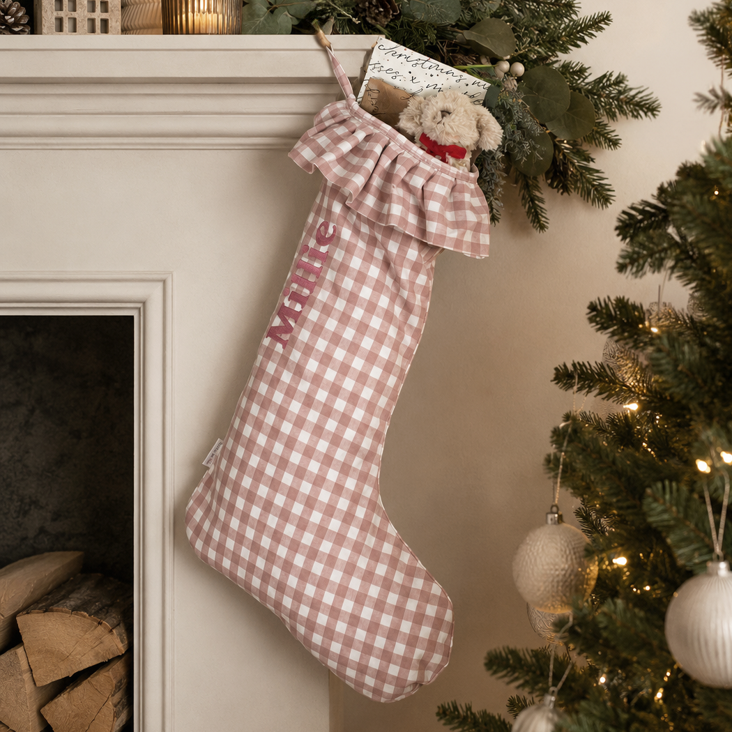 Mabel & Fox - Personalised Pink Gingham Stocking - Embroidered