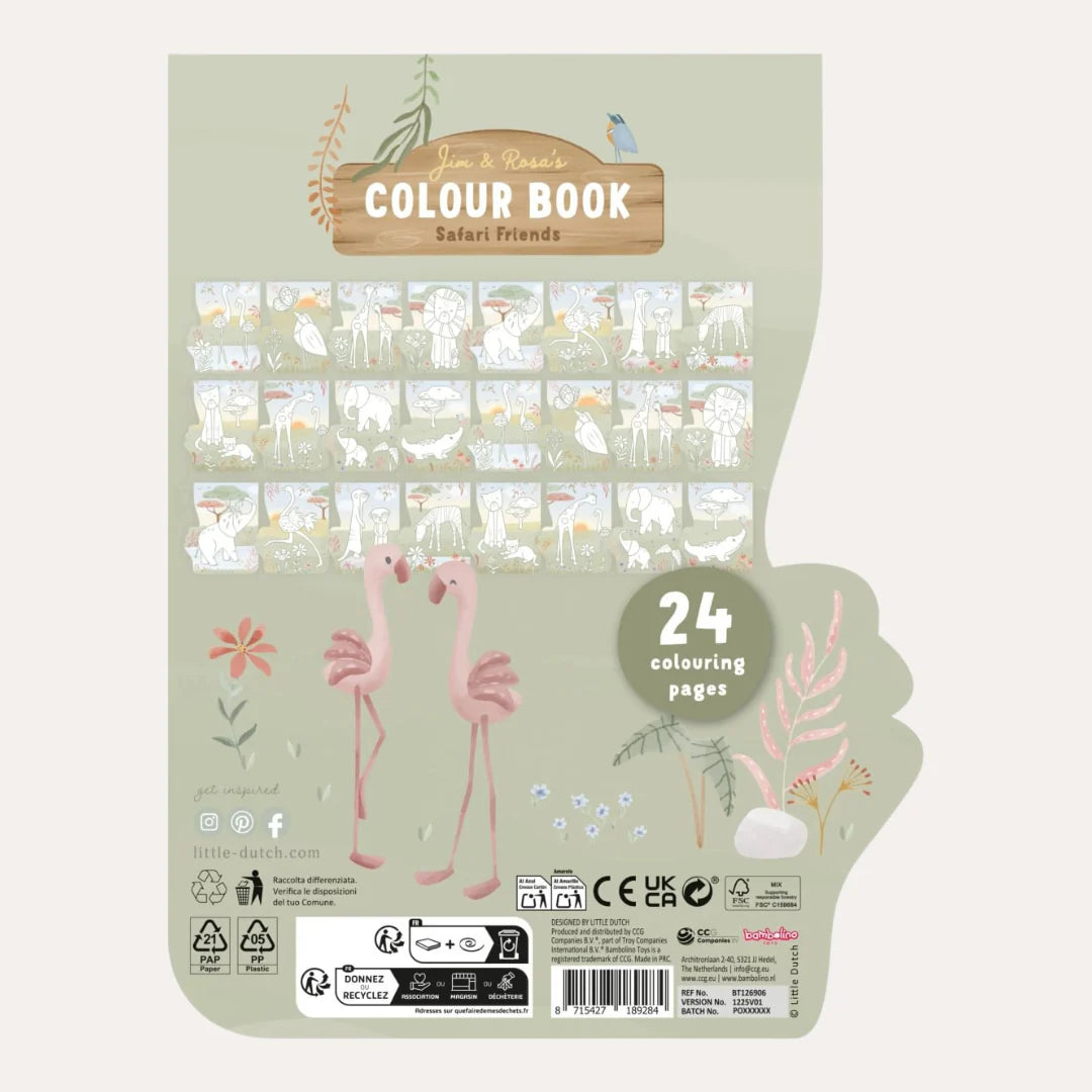 Little Dutch – Shaped Colouring Book – Safari Flamingo