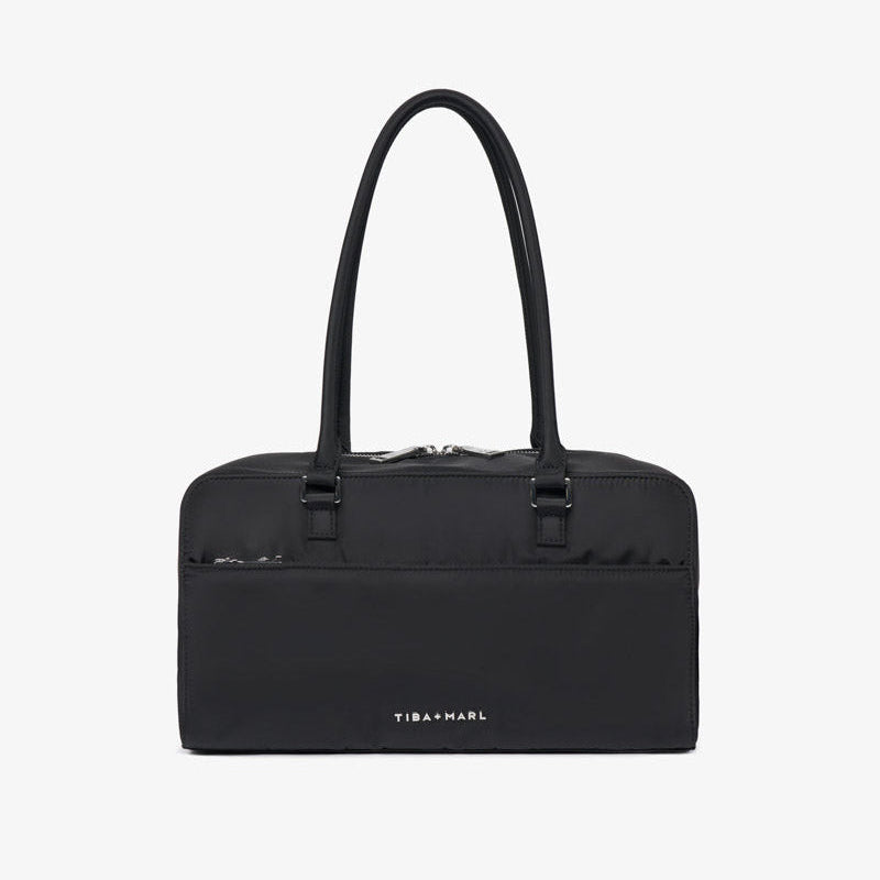Riley Compact East-West Changing Bag Black Woven - Mabel & Fox