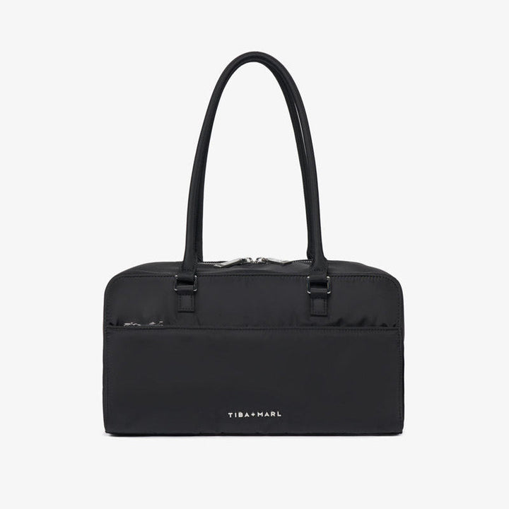 Riley Compact East-West Changing Bag Black Woven - Mabel & Fox