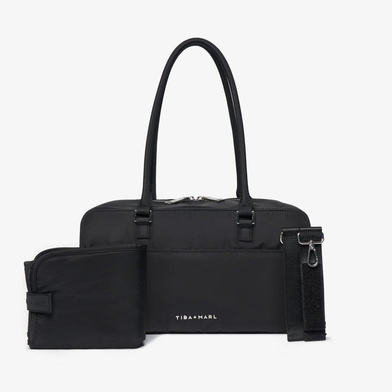 Riley Compact East-West Changing Bag Black Woven - Mabel & Fox