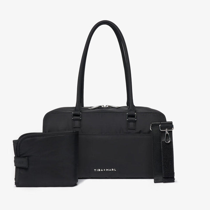 Riley Compact East-West Changing Bag Black Woven - Mabel & Fox