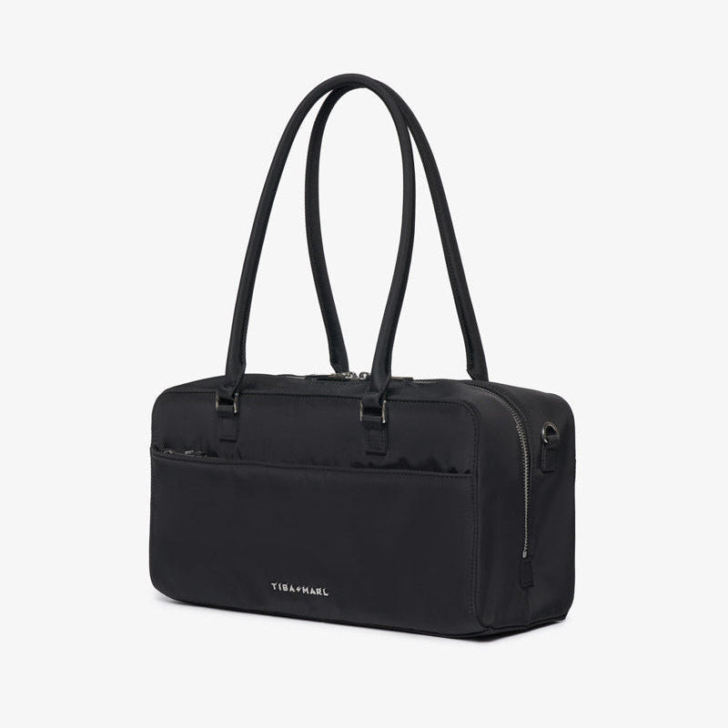 Riley Compact East-West Changing Bag Black Woven - Mabel & Fox