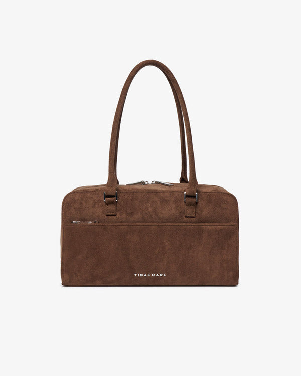 Riley Compact East-West Changing Bag Brown Faux Suede - Mabel & Fox