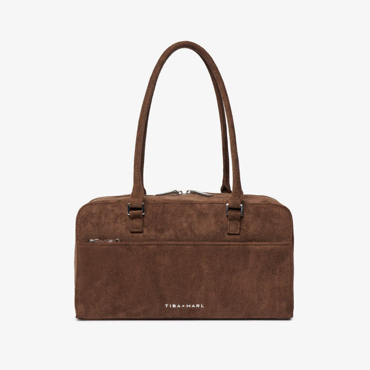 Riley Compact East-West Changing Bag Brown Faux Suede - Mabel & Fox