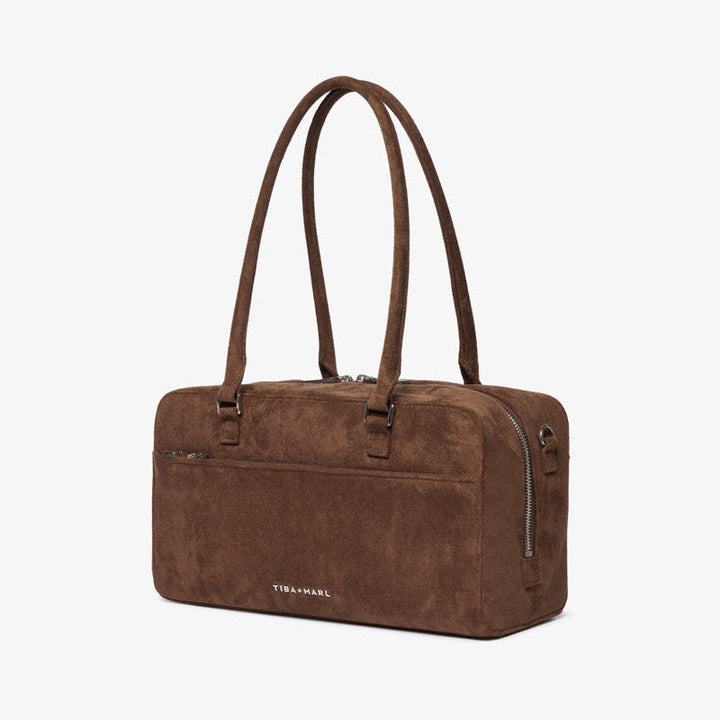 Riley Compact East-West Changing Bag Brown Faux Suede - Mabel & Fox