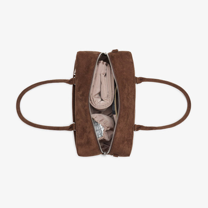 Riley Compact East-West Changing Bag Brown Faux Suede - Mabel & Fox